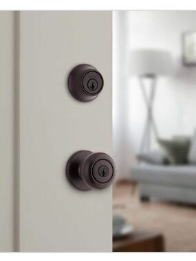 Kwikset cove Round Entry Door Knob and Deadbolt Set venetian Bronze